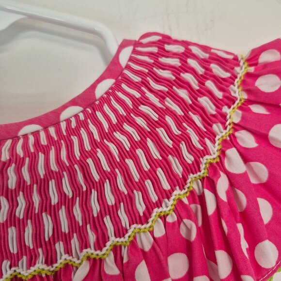 Jetter bugs Pink Polka Dot Girls Dress With Whale Embroidery & Ruffle Sleeves - Picture 5 of 8